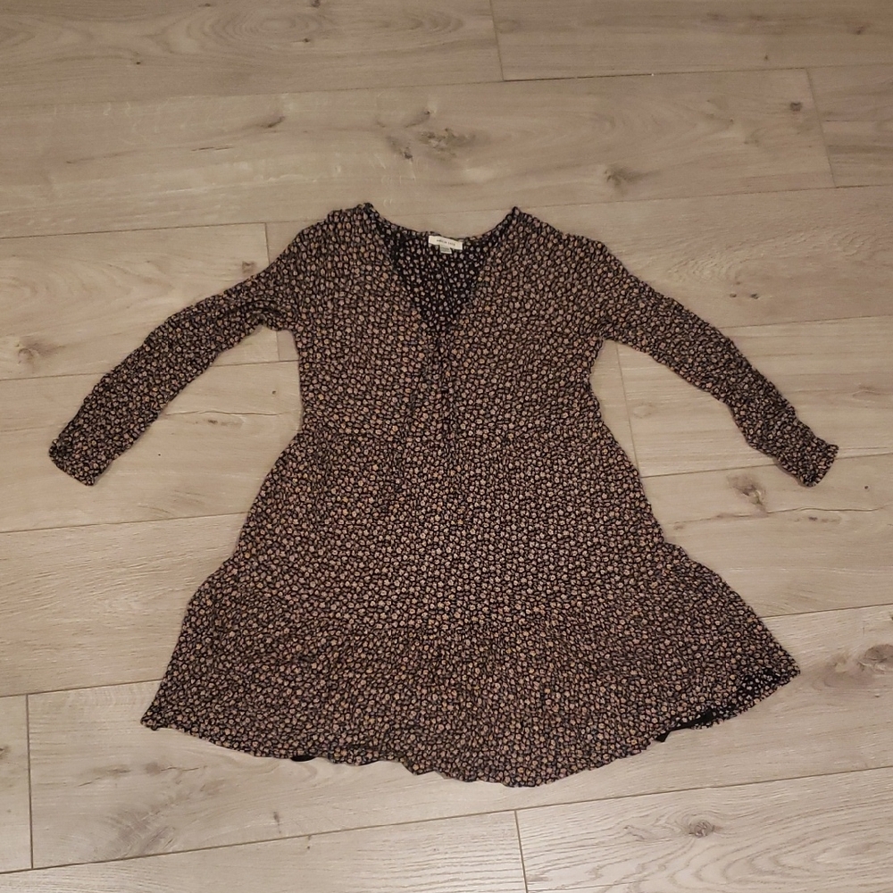 Pink and Black Long Sleeve V-Neck Sundress